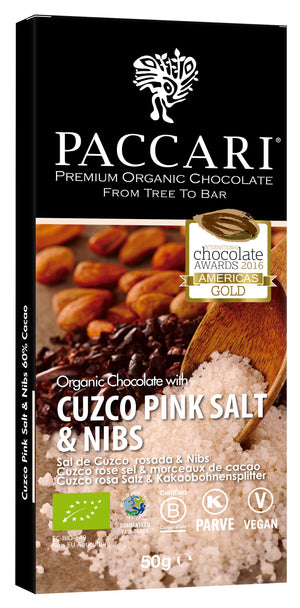 Organic Chocolate Bar with Cuzco Pink Salt & Nibs