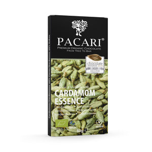 Cardamom chocolate bar, organic, vegan, palm oil free, soy free, gluten free, kosher.